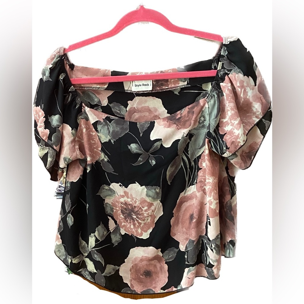 Black Floral slouchy top
